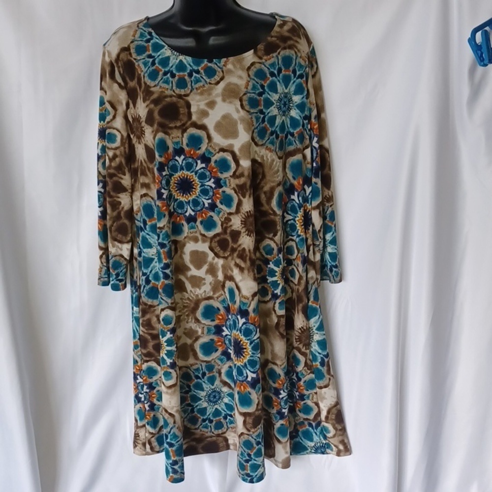 HONEYME abstract dress in teal/brown